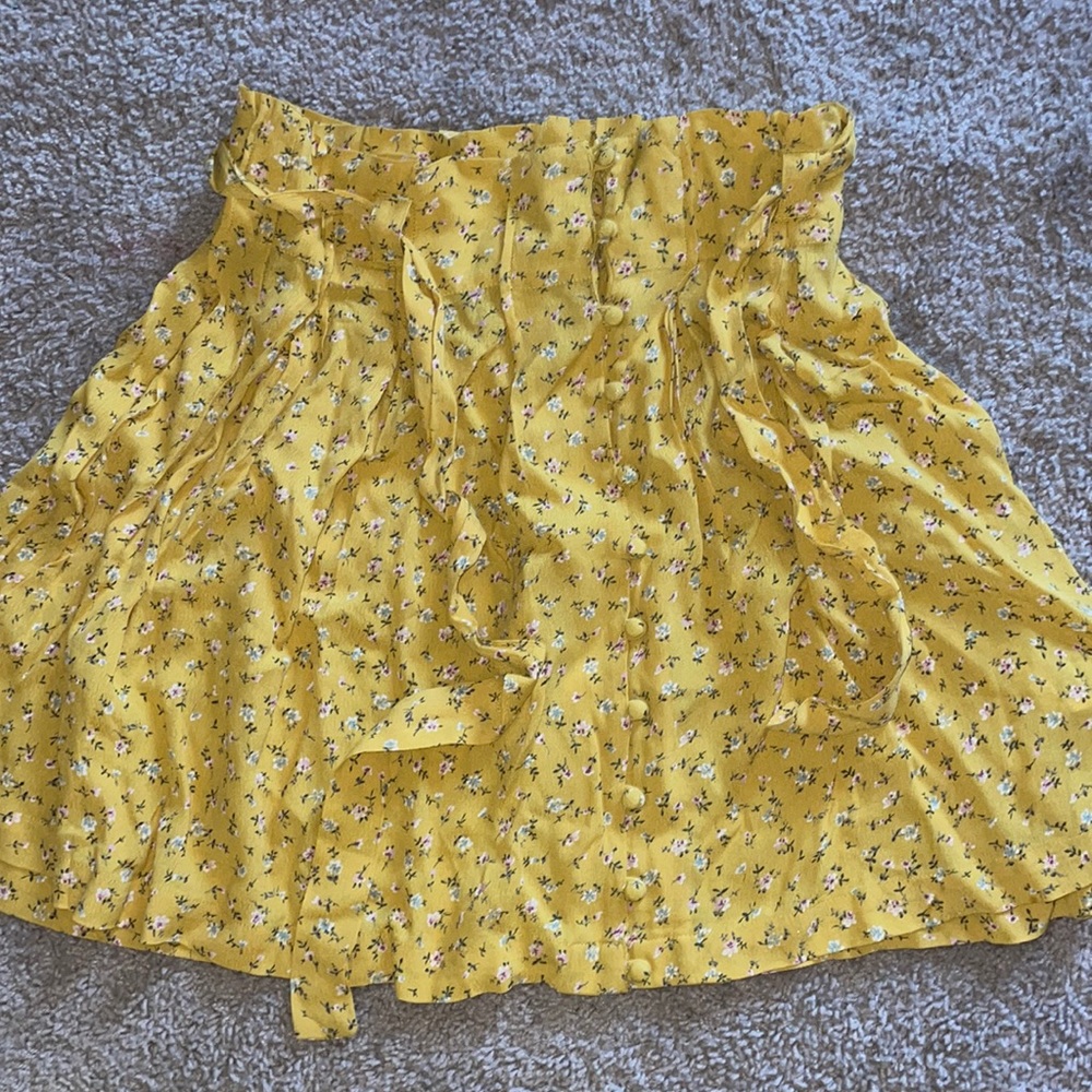 yellow floral volcom button up skirt
